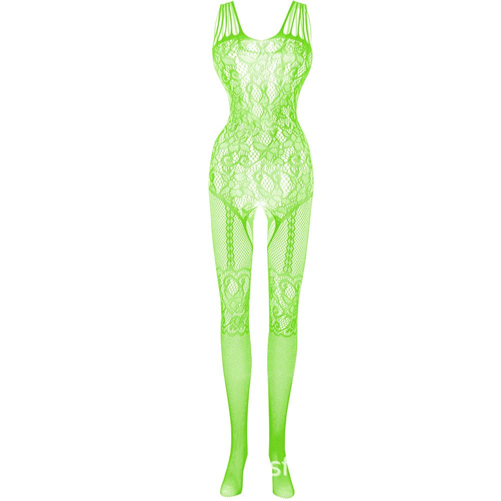 Women Erotic See Through Lace Bodysuit Open Crotch Hollow Out Stocking Nightwear