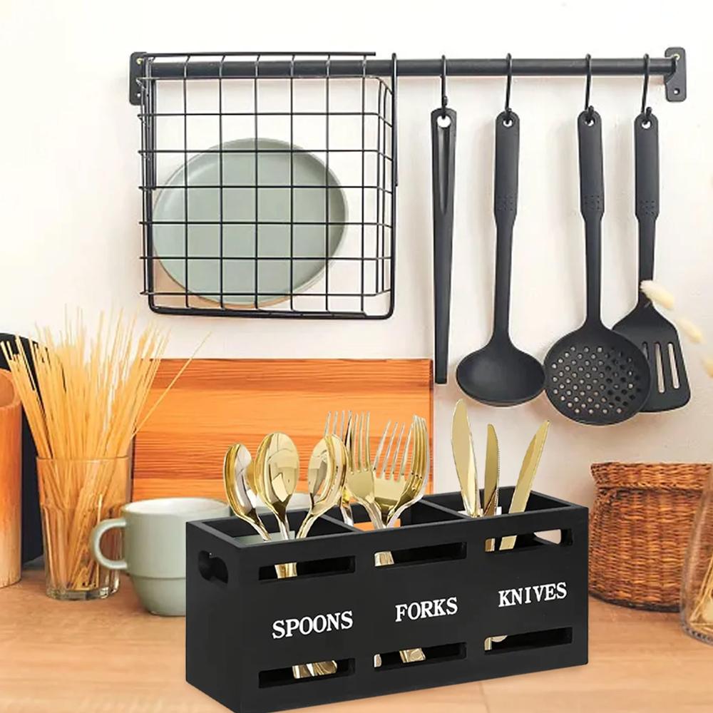 Tableware Storage Rack 3 Compartments Kitchen Restaurant Storage Spoon Fork Multipurpose Tools S5I8