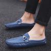 Fashion Leather Men Half Slippers Summer Breathable Mens Casual Shoes Slip-on Lazy Driving Shoes Comfortable Walking Loafers Moccasins