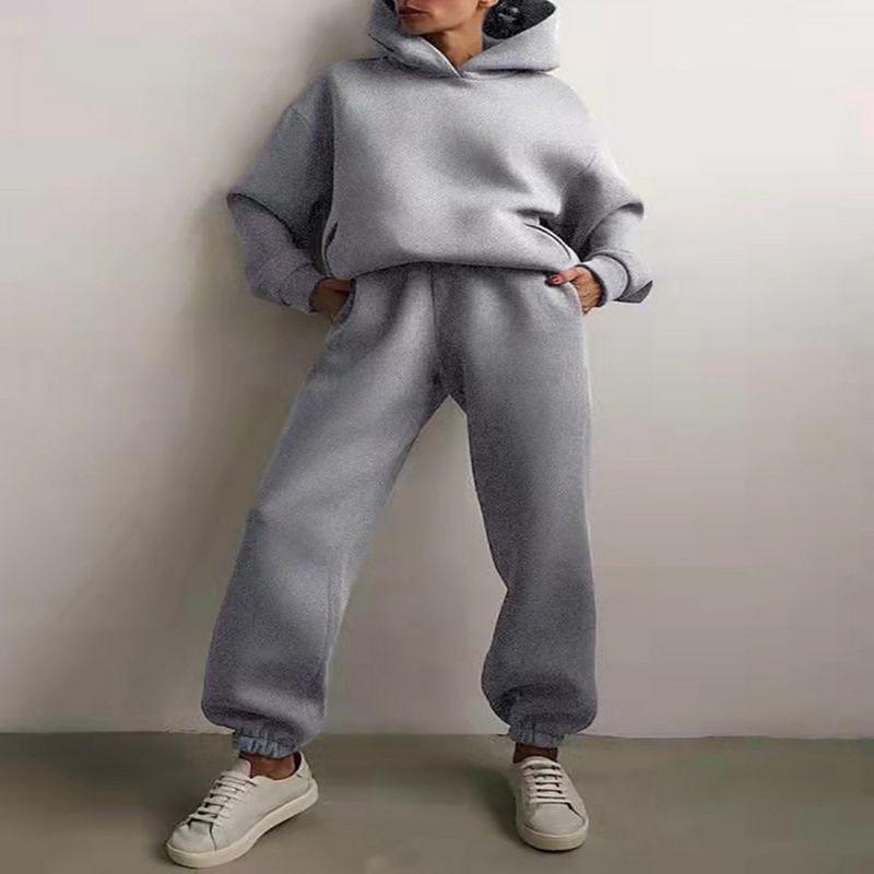 Solid Casual Hooded Sweater Pants Suit Pure Color Hooded Sweatshirt Pants Suit