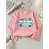 European Sizes Van Surfboard Adventure Road Trip Girls' Crew Neck Fashion Sweatshirt, Autumn Winter Western Top, Long Sleeved Casual.