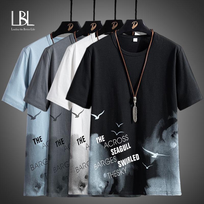 

Новая мужская футболка с модным принтом и коротким рукавом, мужские повседневные топы с круглым вырезом, летние свободные футболки с половиной рукава