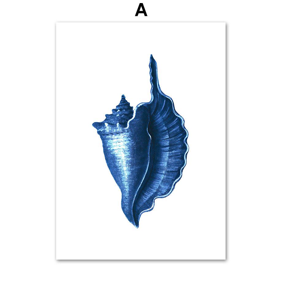 Nautical Watercolor Coral Seaweed Crab Octopus Shell Navy Blue Poster And Prints Wall Art Canvas Painting Living Room Home Decor