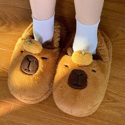 Fashion Cartoon Animal Slippers Women Indoor Warm Platform Lovely Capybara Slipper Soft Short Plush Flats Home Cotton Shoes