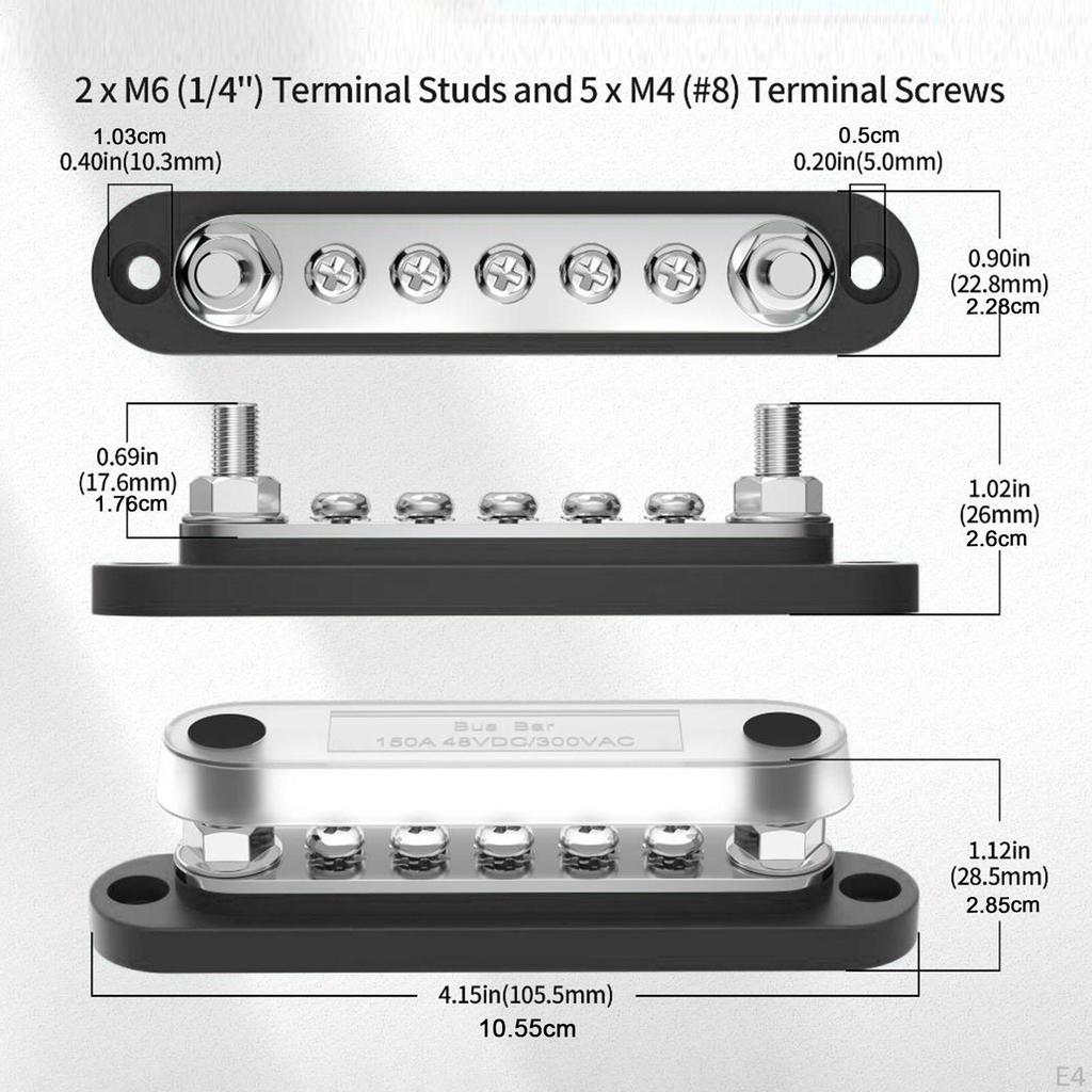 150A Power Distribution X M4 Screw Terminals 48V Copper Busbar Easy To Use Portable for Marine