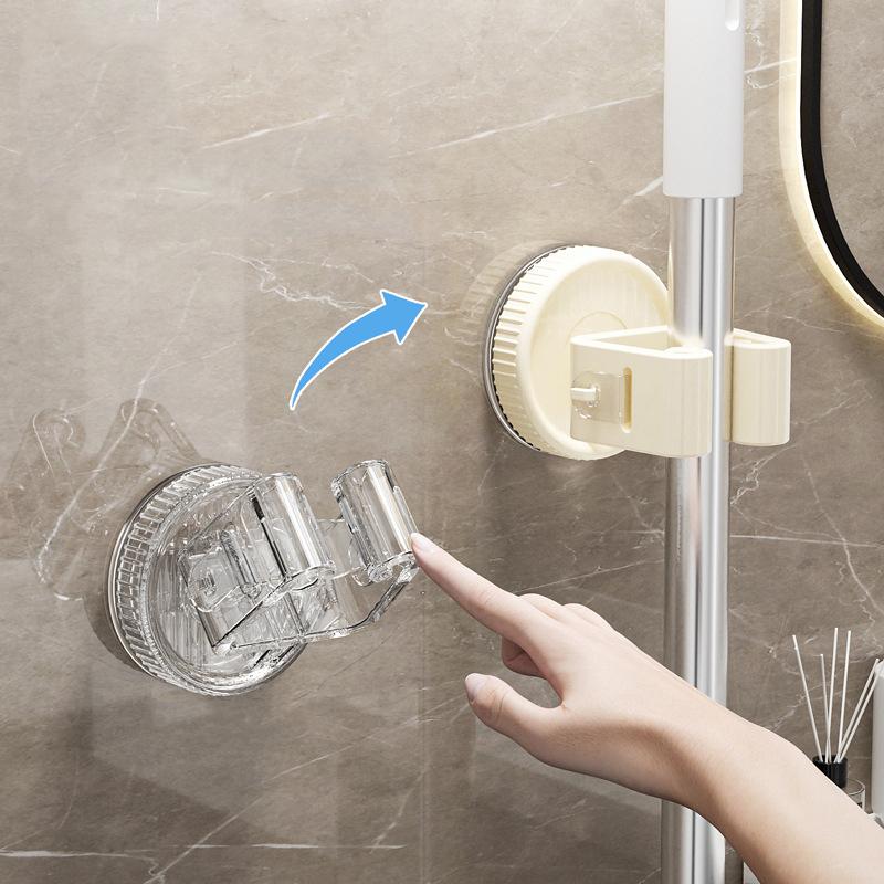 Suction Cup Mop Clip Holder Wall Mounted Mop Brush Broom Hanger Fixed Rack Kitchen Bathroom Organizer Shelf Hook Accessories