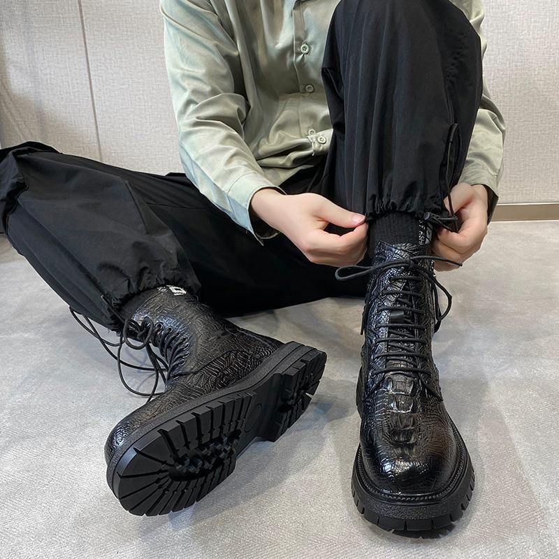 Podzim Zima Krokodýlí kůže Pánské Kotníkové Boty Trendy Kožené Pánské Kotníkové Boty Zip Street Cool Ležérní Pánská Obuv Botas Hombre