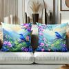 Blue Bird Flower Mountain Scenery Pattern Cushion Cover Polyester Pillowcase, Sofa Decorative Cushion Cov Headboard Pillow