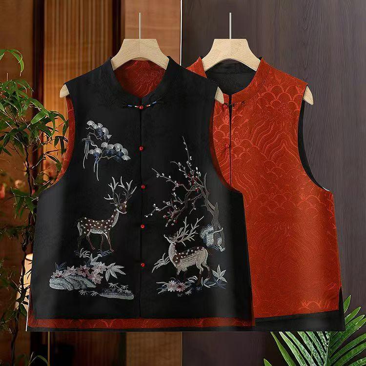 

8808 Double-Sided Embroidered Vest: New Chinese Style Retro Camisole with High-End Feel 4XL (Weight 70-77.5 kg) чёрный/красный