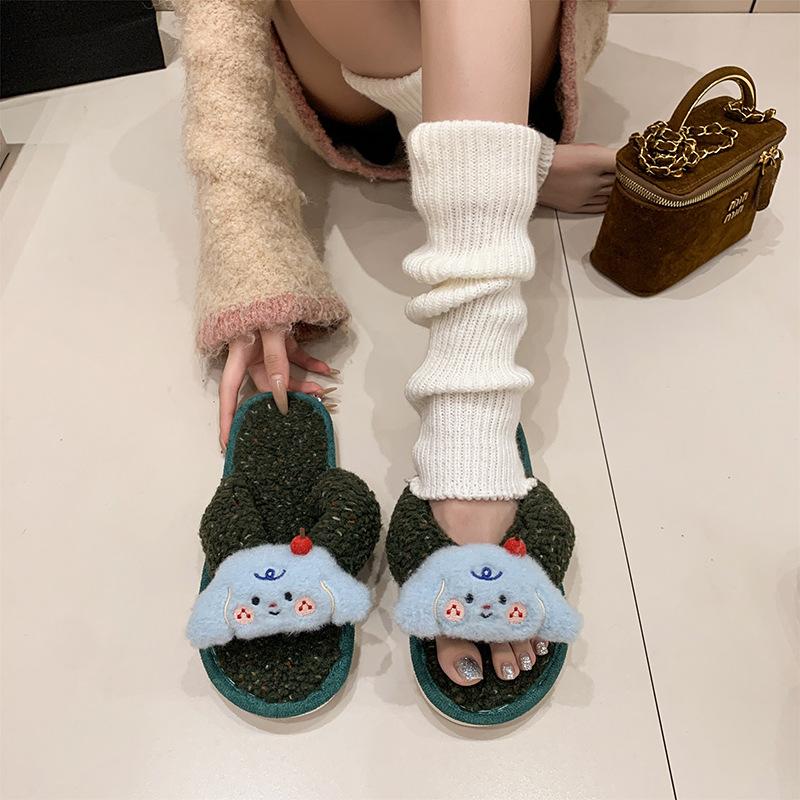 2025 autumn and winter new cute cartoon personalized home indoor floor mop casual warm toe slippers