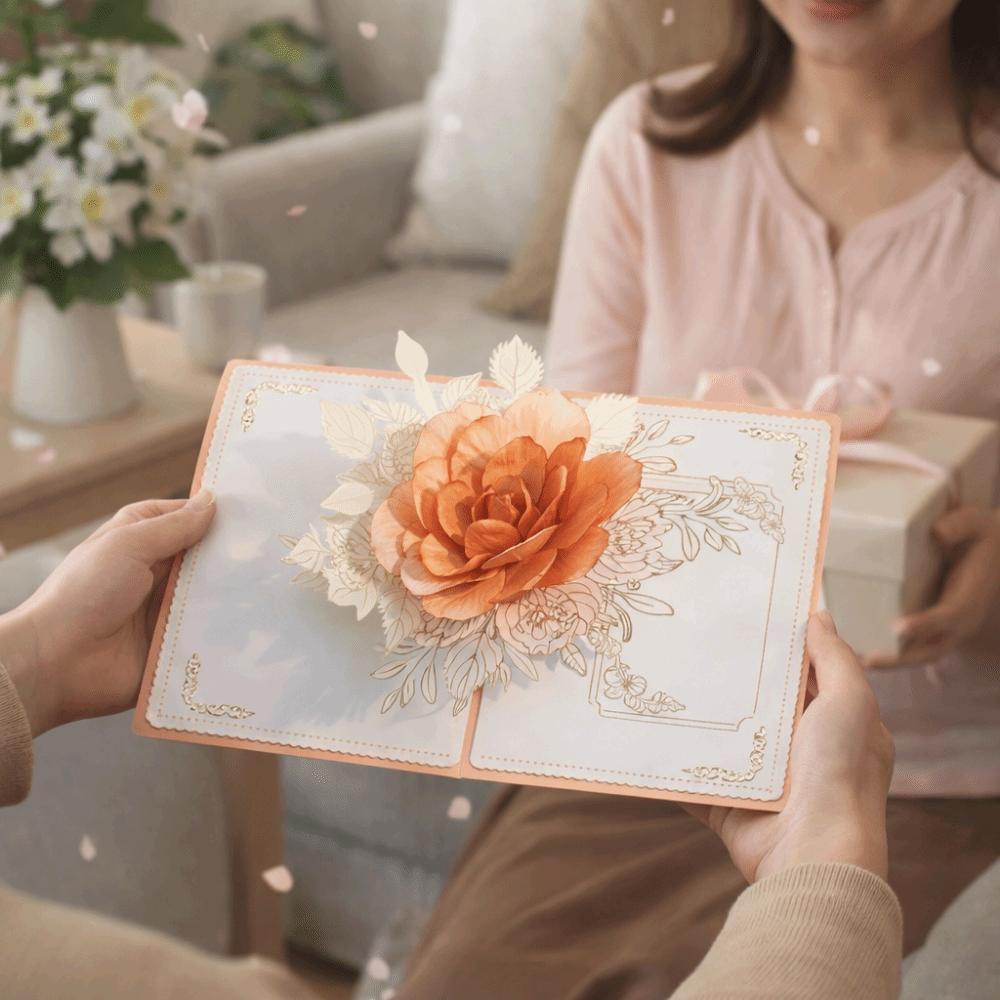 Paper Sculpture 3D Flower Greeting Card Romantic Romantic Wedding Card  For Family Friends