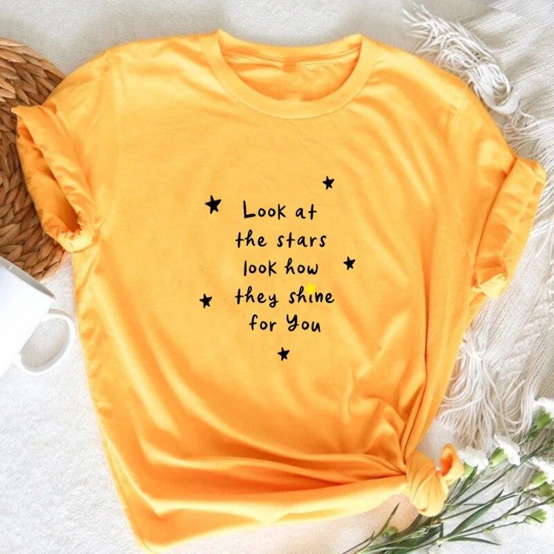 Tricou galben Look At The Star moda Song Song Femei Rock Music of The Spheres 2022 World Tour Tricou Streetwear Tricouri Unisex