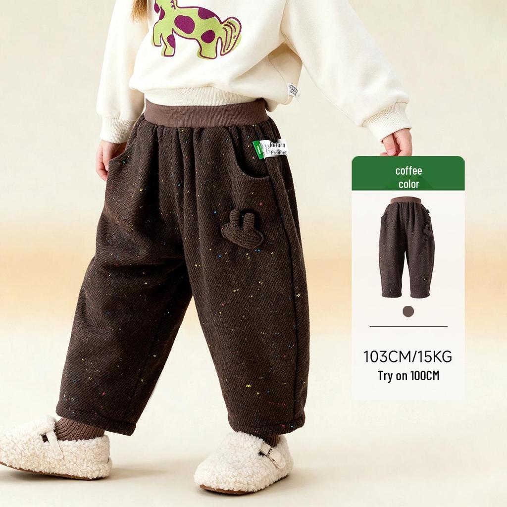 Tongbei 2025 Winter Girls' Double-Layer Fleece-Lined Casual Pants - Thick, Warm, Versatile Fashion.