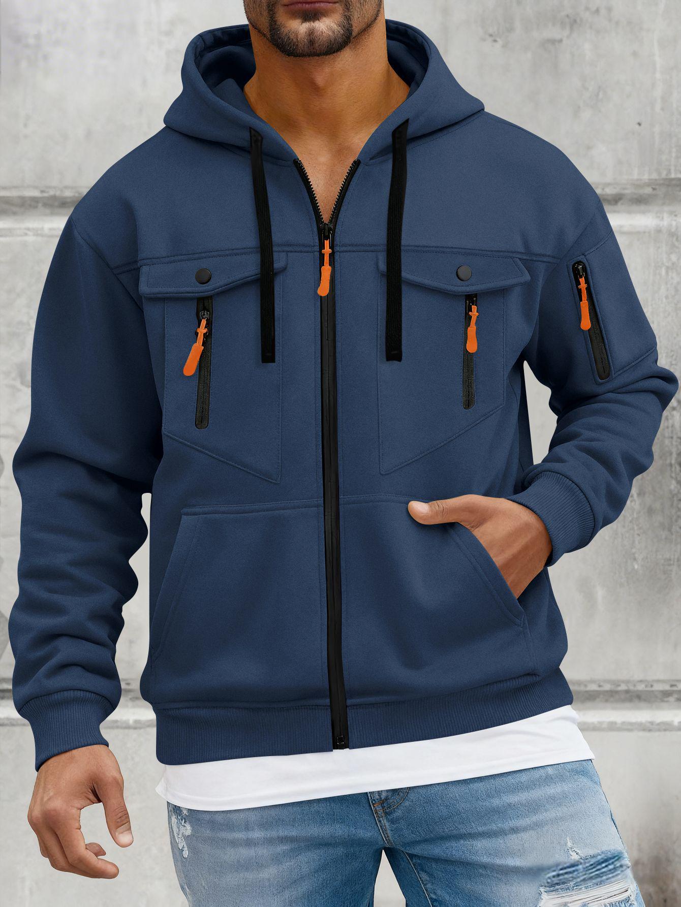 Men s Autumn Trend Zipper Pullover Hoodie with Hood Triple Extra Large
