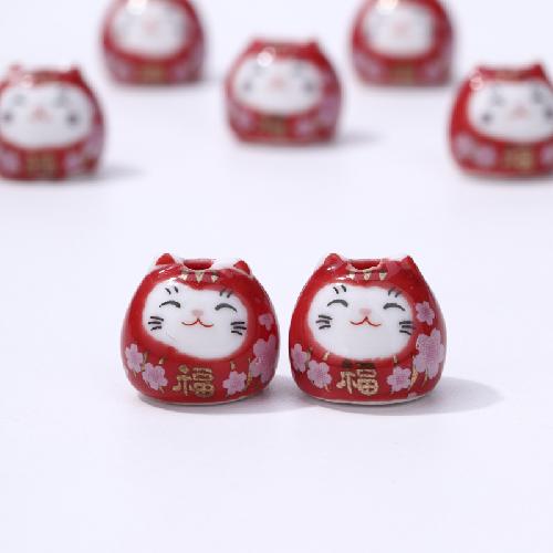 Ceramic Laifu Lucky Cat Color Cat Bracelet Pendant Vertical Hole Color Cat Beaded Pendant Accessories Dharma Cat Accessories