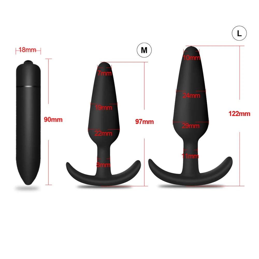 3 Sizes Anal Plug Soft Silicone Butt Plug Bullet Vibrator Stimulator Adult Sex Toys for Men/Women Anal Prostate Massager for Gay