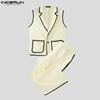 INCERUN Men Stitching Sleeveless Buttons Waistcoat And Long Straight Pants Sets