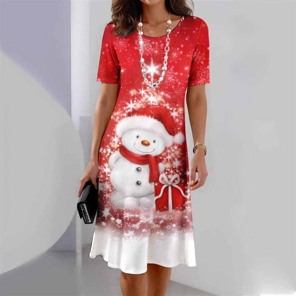 Christmas Dress Women Elegant O-neck Short Sleeve Dresses Plus Size Red Casual Party Summer Dress Fashion Vestidos