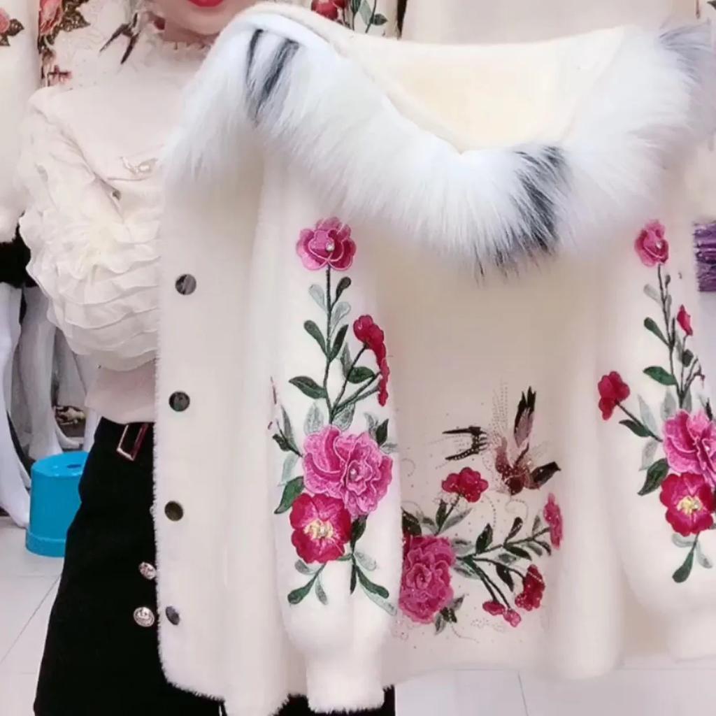 Women's Loose-Fit Short-Length Imitation Mink Fleece Knit Wool Coat for Fall/Winter