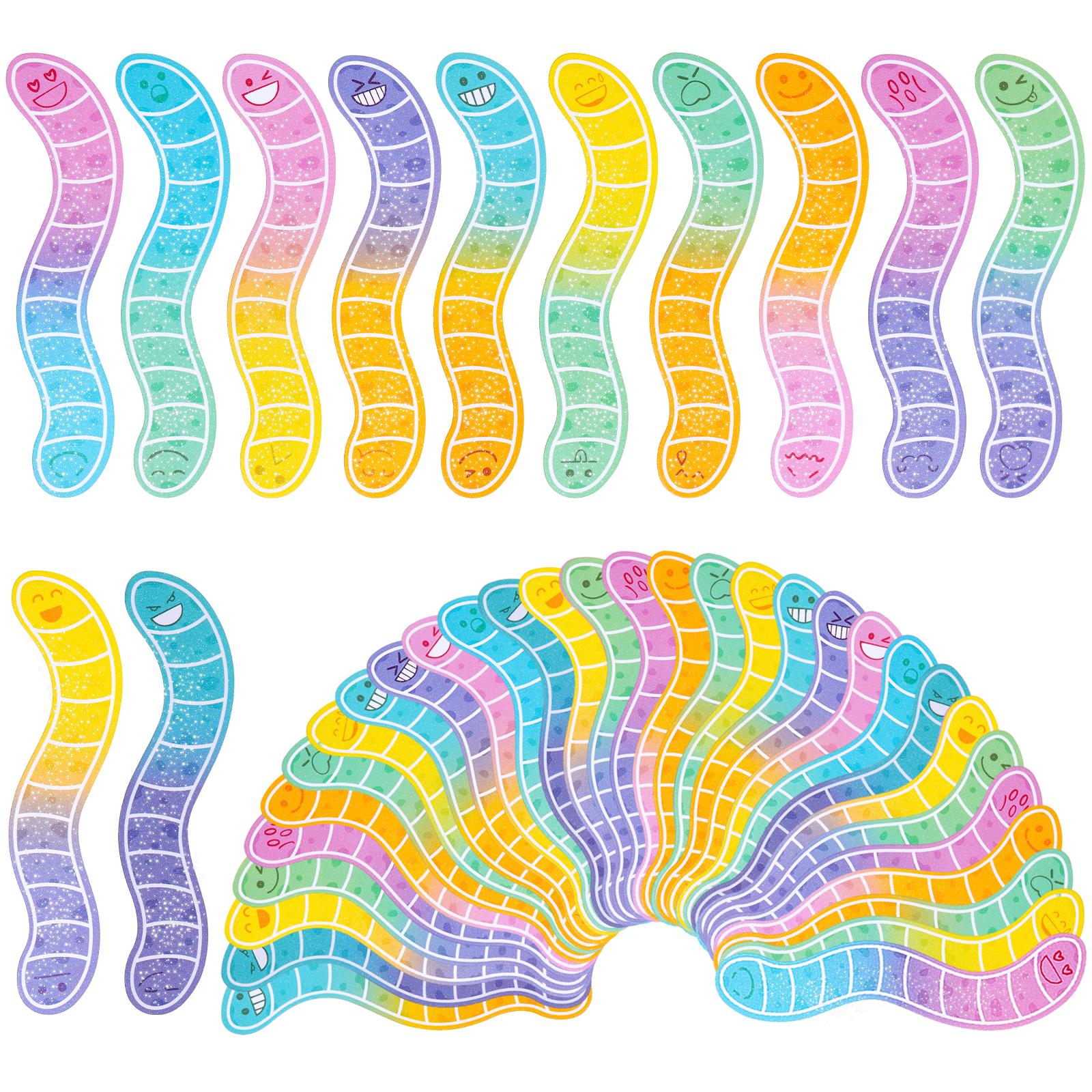 

120 Pcs Worm Bookmarks Bulk Cute Holographic Glitter Gummy Worm Bookmarks Cute Book Marks For Writers Readers Classroom Rewards, синий