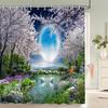 Beautiful Natural Landscape Fabric Shower Curtain Bathroom Curtains Flowers Forest Waterfall Animal Bath Screen with 12 Hooks