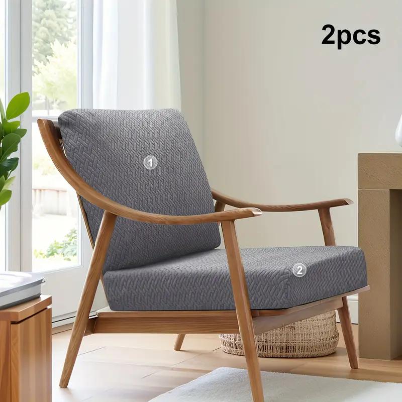 2pcs/set T Jacquard Chair Seat Cover All Wrap Elastic Armchair Cushion Cover Non-slip Dust-proof Protector for Living Room Hotel