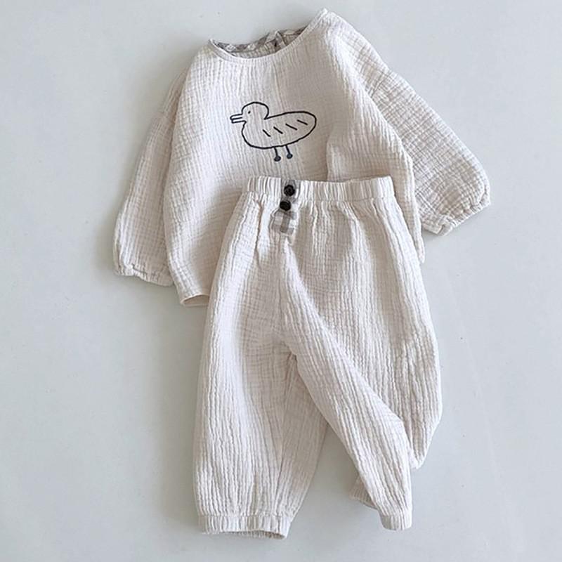 Baby Cotton Linen Clothes Set Plaid Cartoon Casual Tops + Pants 2pcs Baby Set Cute Boy Girls Comfortable Infant Outfits
