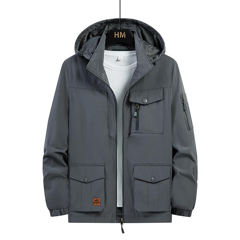 Mens Spring Autumn Outdoor Casual Windproof Baggy Jacket Men Waterproof Detachable Hat Multiple Pockets Trench Coats