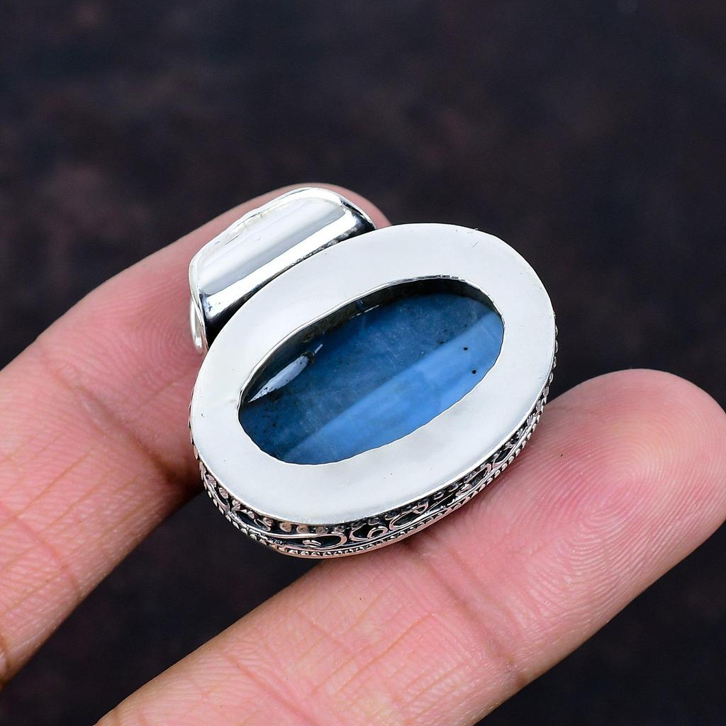 Owyhee blue opal pendant natural gemstone jewelry vintage pendant 925 sterling silver pendant handmade pendant gifts for him elegant jewelry