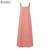 ZANZEA Womens Casual Square Collar Loose Sleeveless Overalls Dress