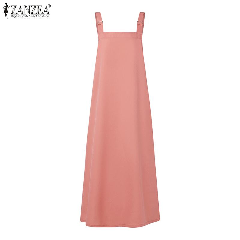 ZANZEA Womens Casual Square Collar Loose Sleeveless Overalls Dress