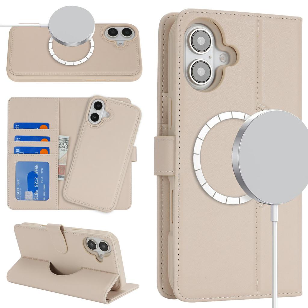 For iPhone 16 Plus Wallet Case Compatible with MagSafe Anti-Drop Detachable PU Leather Phone Cover