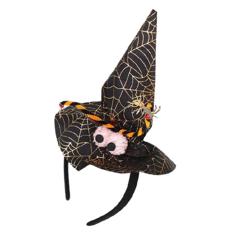 Festival Halloween Witch Hat Hairband with Mesh for Women Men Cosplay Spiderwebs Wizard Caps Headband Costume Accessory