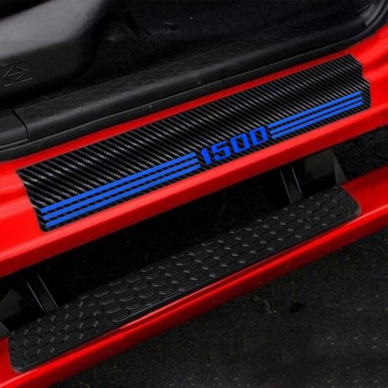 4x Для Dodge Ram 1500 Синяя карбоновая кожаная накладка на порог двери кабины с буквенным обозначением