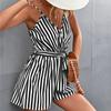 QICED Frauen Frühling Sommer Sexy V-ausschnitt Gestreiften Hosenträger Overall Frauen