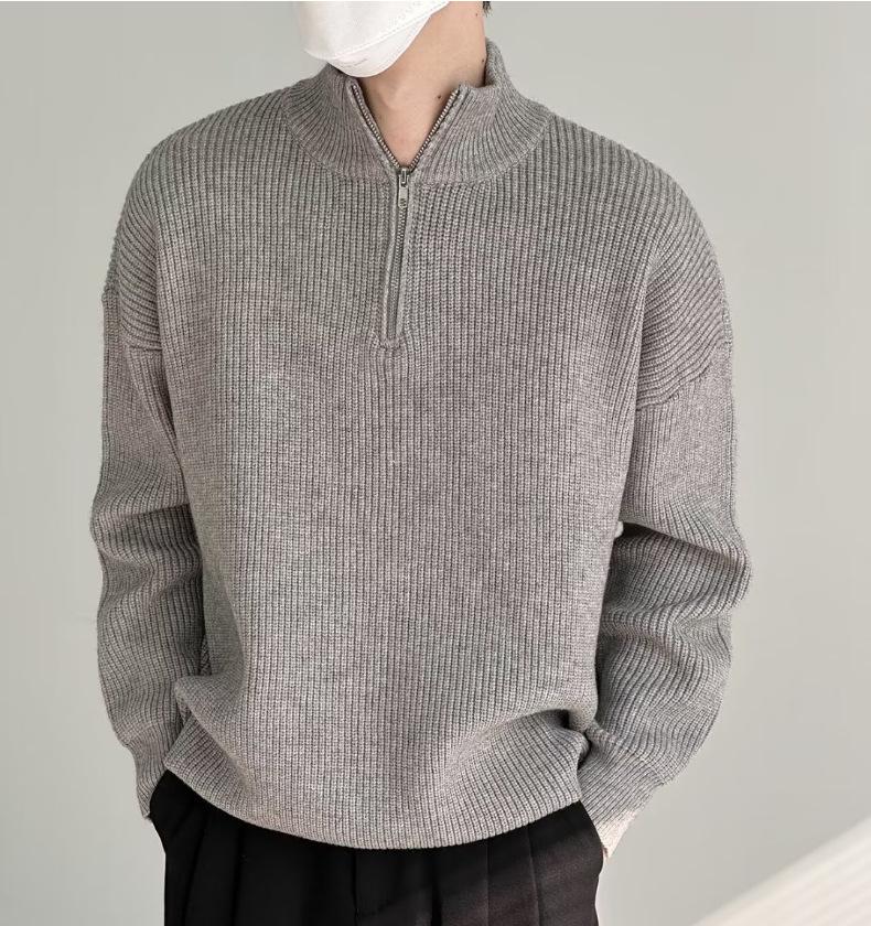 

Semi-zipper Cardigan Sweater Men s Autumn Korean Version Trendy Handsome Versatile Stand-up Neck Knitted Sweater Top Turtleneck Jacket M серый