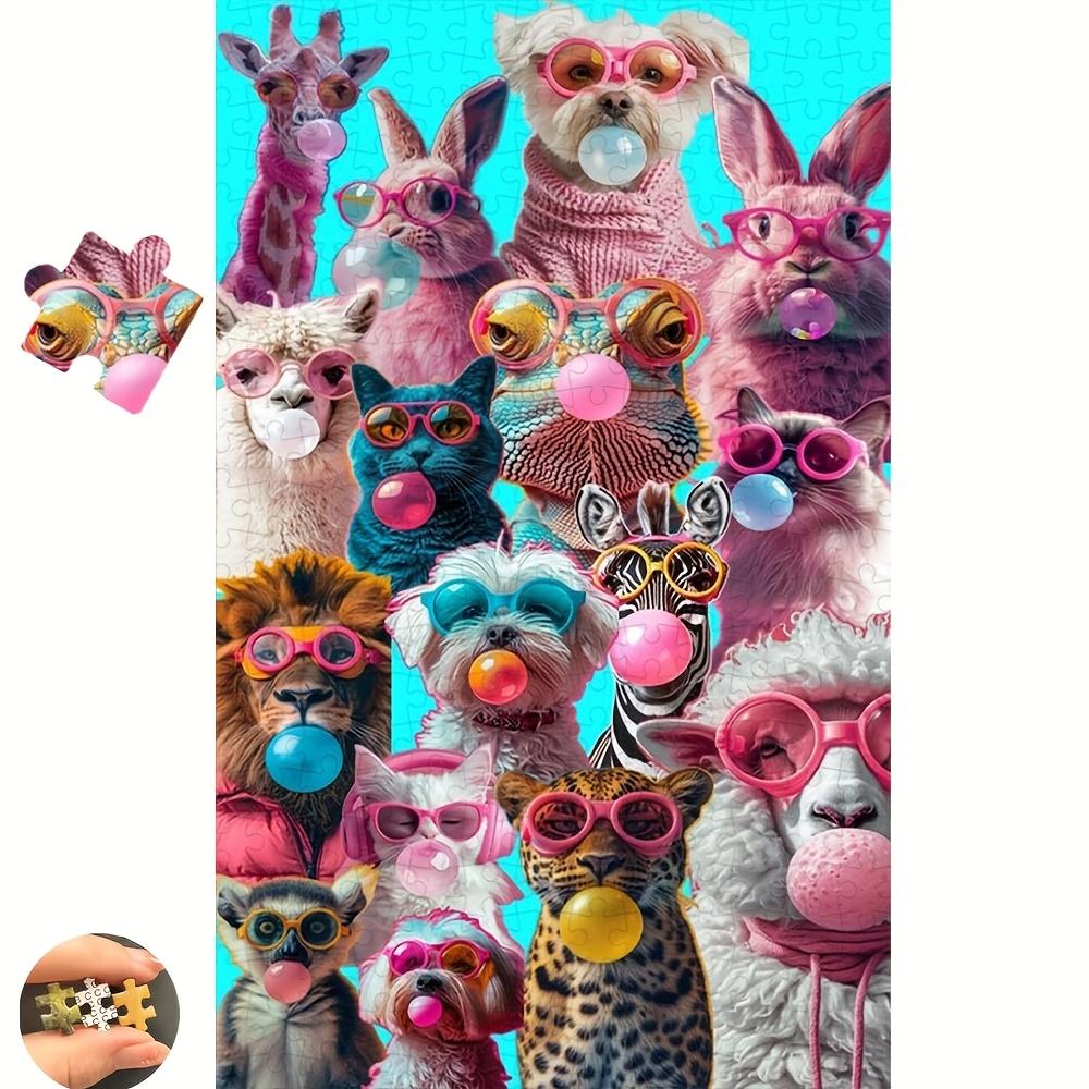 500-1000pcs/Puzzle Game - Enhancing Endurance And Logical Thinking - Exquisite Puzzle - (Cute Pets Blowing Bubbles with Sunglasses) Suitable for Livin