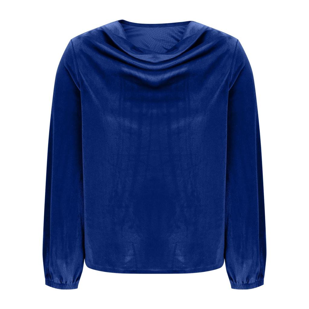 Women's Fashionable Color Round Neck Long Sleeved Gold Velvet Pullover T-shirt Top