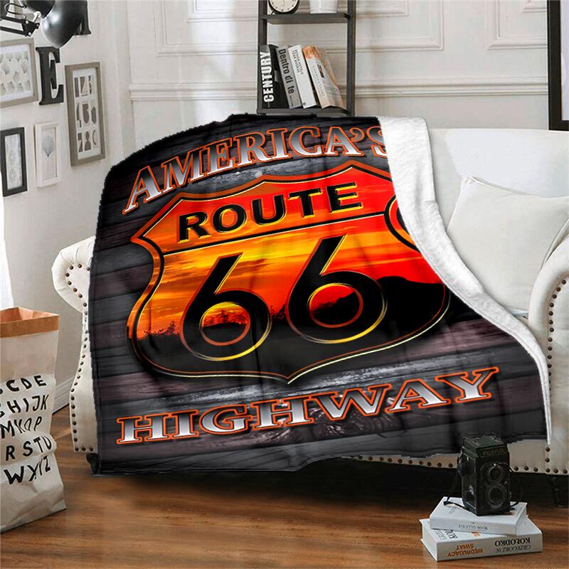 1pc Blanket U.S. Route 66(0) Print Design, Lightweight Blanket for Sofa, Bed- Soft &Warm, Gift for All Seasons like Christmas, Halloween