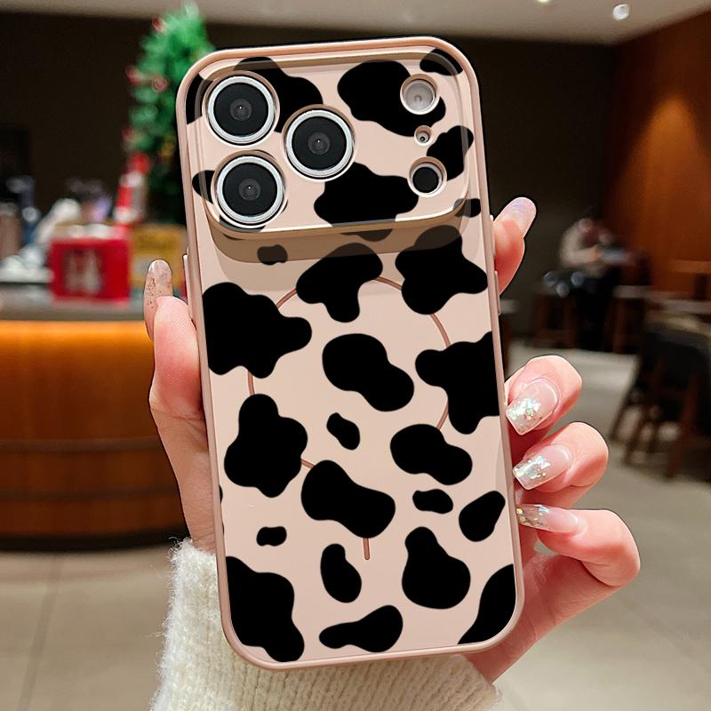 Cow Print Magnetic Phone Case For iPhone 17 Pro 16 15 14 13 Pro Max For Magsafe Wireless Charge Lens Protect Hard Back Cover