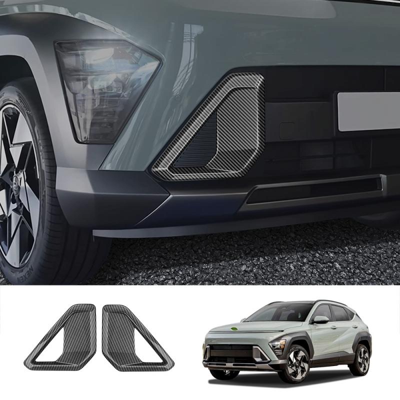 For Hyundai KONA 2024 2025 ABS Carbon Fiber Front Bumper Fog Light Cover Trim Fog Lamp Grille Foglight Sticker Cover accessories ABS carbonfiber