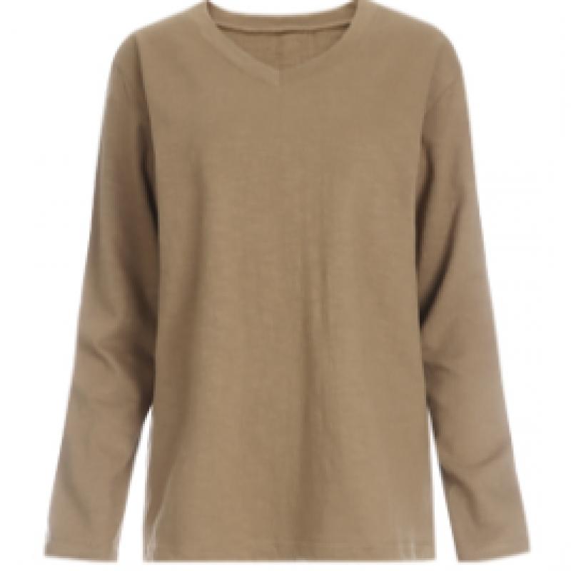 Shop Women Solid Slub V Neck Daily Long sleeVe T shirT Indi Pink Dai Wsh 1056