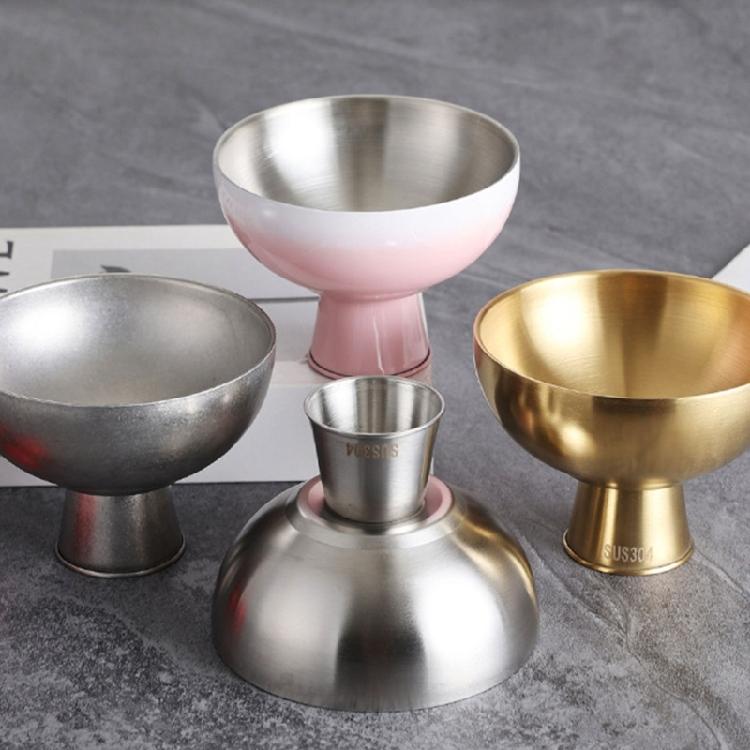 Double Walled Footed Stainless Steel Dessert Container Puddings Cup Ice Cream Bowl For Birthday Parties And Coffee Shops