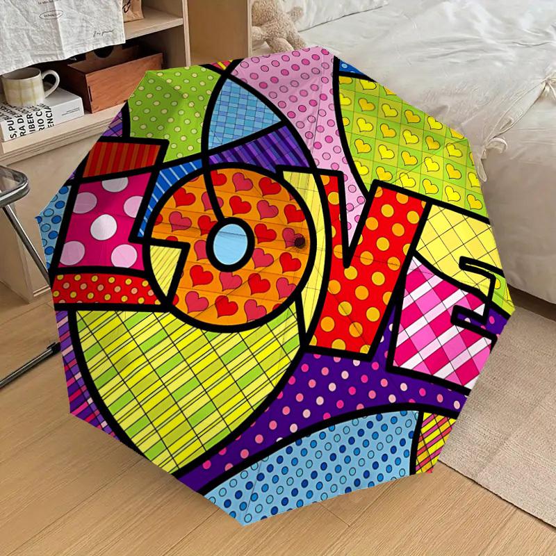1pc Love Colorful Automatic Opening and Closing Umbrella, High-quality Compact Travel Umbrella, Lightweight and Portable C1125138