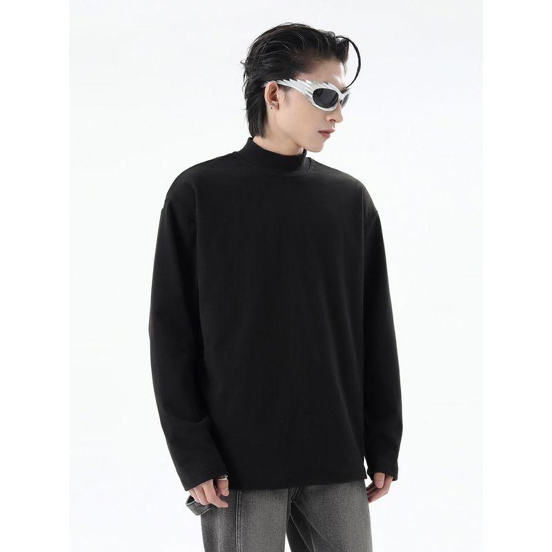 51 Hip Hop BF American Street Thickened Mock Neck Hoodie Men's Fall and Winter Self-Heating Dralon Long Sleeves Bottoming Shirt Tops