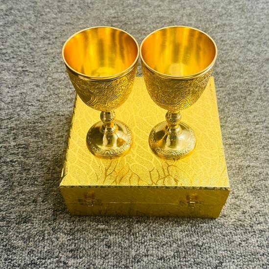 Royal Design Wine Cup Shiny Brass Goblet Glass, Engraved Glass Gift Birthday Gift