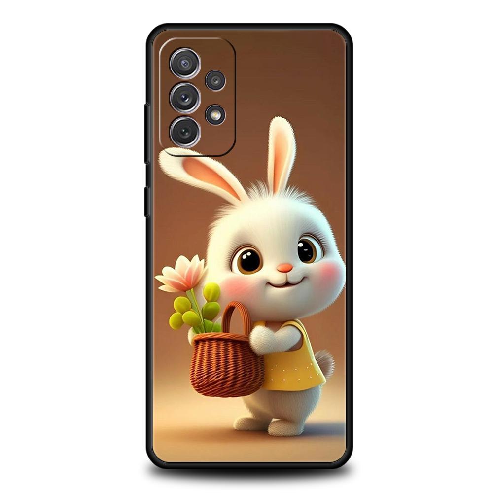 A Cute Rabbit With A Purple Hat Phone Case for Samsung Galaxy A15 A14 A25 A54 A34 A51 A71 A72 A73 A32 A52 A52S A21S 5G TPU Shell