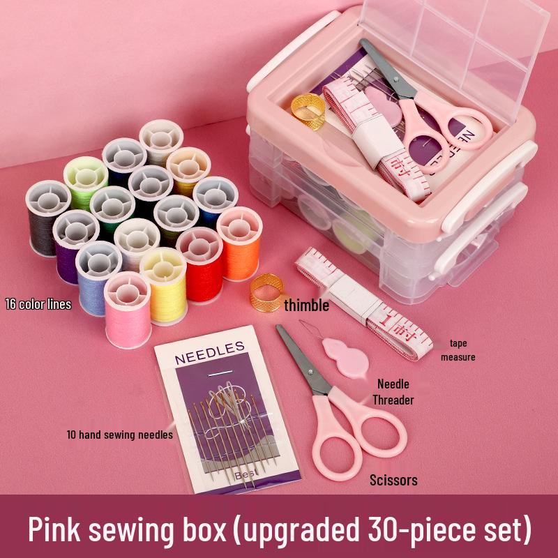 Sewing Kit with Thread, Needle, and Cross-stitch Tools in Solid Wood Pouch
