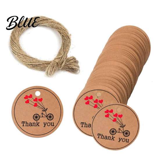 Rustic Wedding Favor Tags 100Pcs Paper Thank You with String, Round Gift Tags, Pre-Punched Hole Hanging for Party Favors and DIY Packaging Birthday