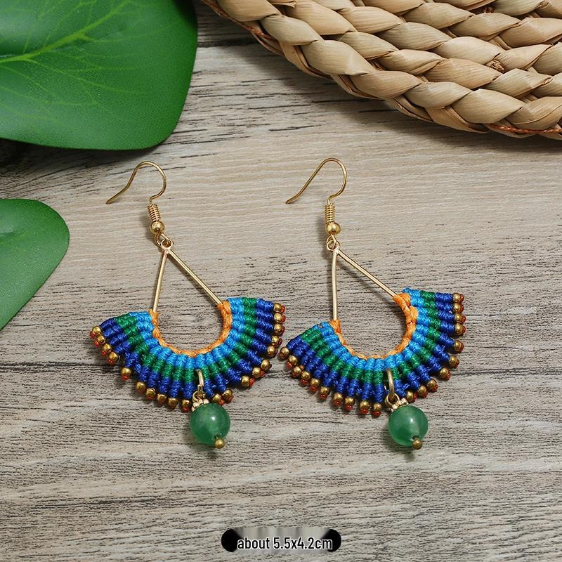 Bohemian Ethnic Dangle Earrings - Women's Hand-Woven Vintage Holiday Long Earrings